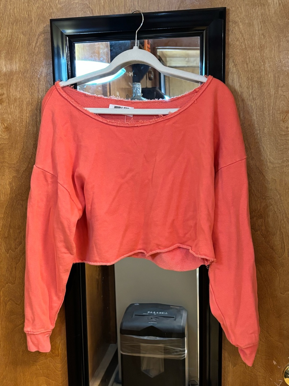Double Zero Frayed Hem Crop Top & Wide Leg Sweatpants Set – Coral – Size Small